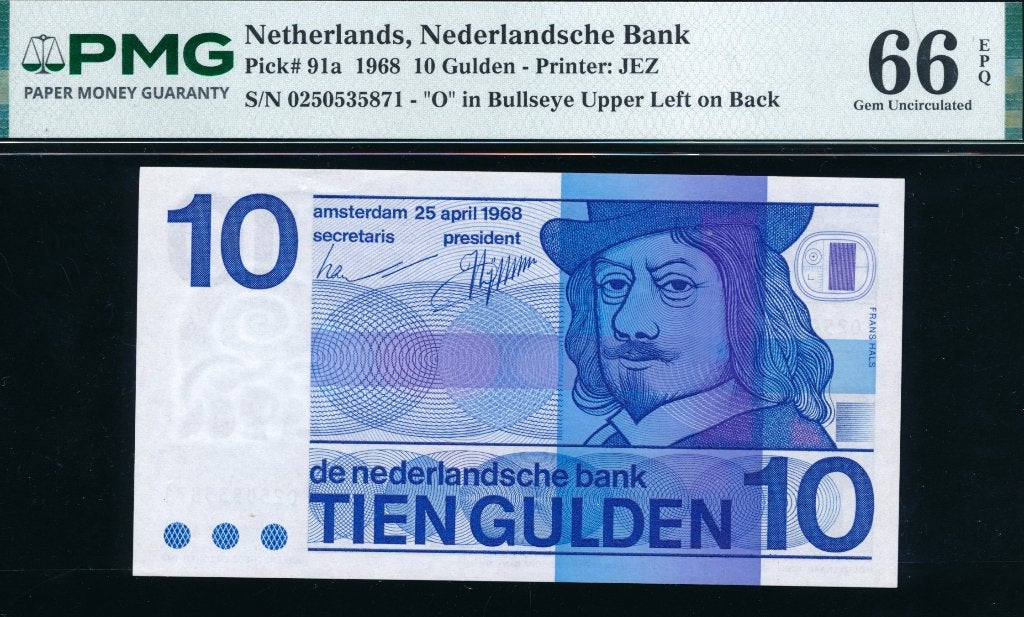 UNC: PMG 66 EPQ - 10 Gulden 1968 ‘Frans Hals’ - Bullseye!, Ophalen of Verzenden, 10 gulden, Los biljet