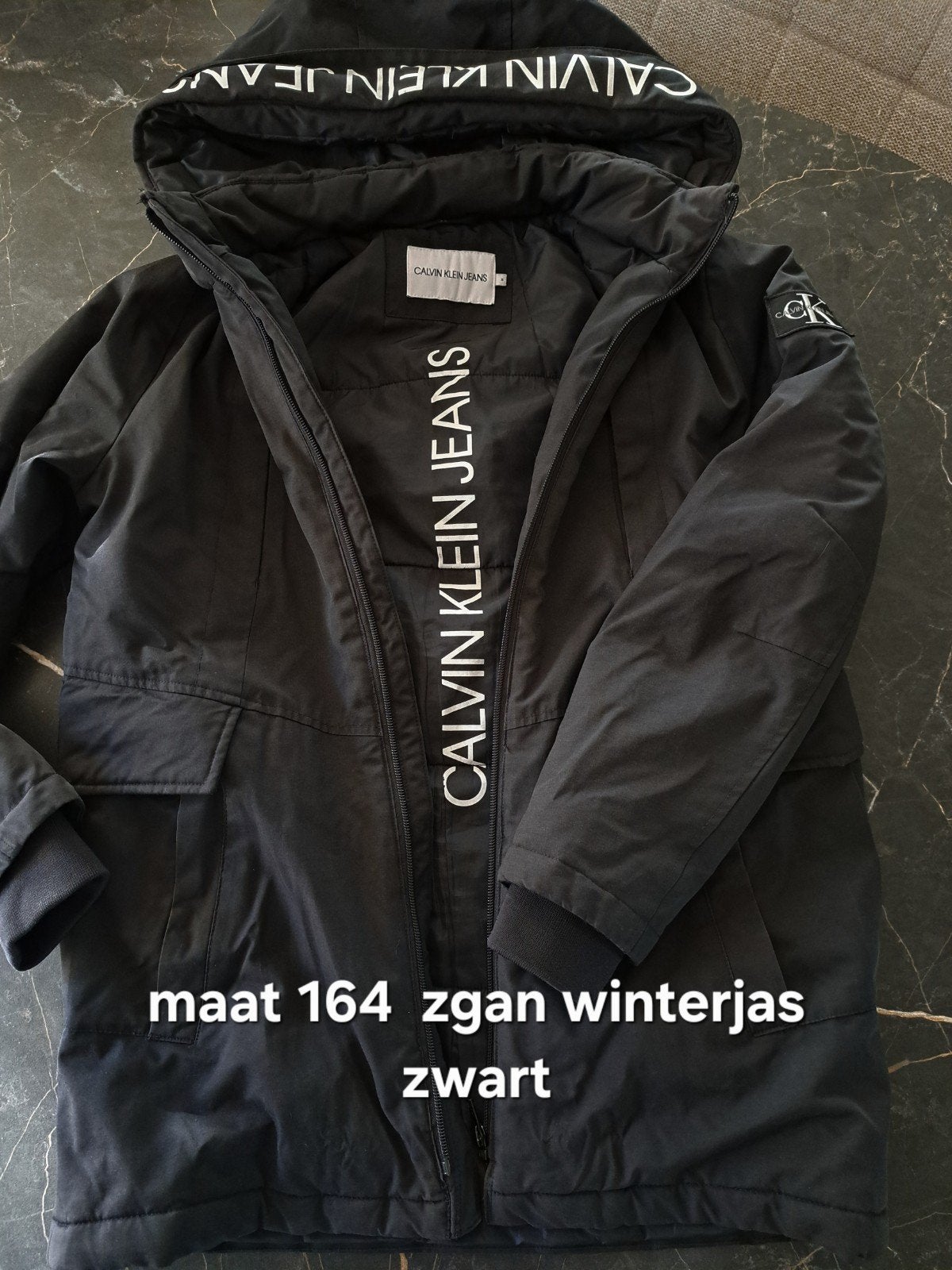 Calvin Klein winterjas zwart maat 164 zgan voor jongen, Zo goed als nieuw, Jongen, Jas, Calvin Klein