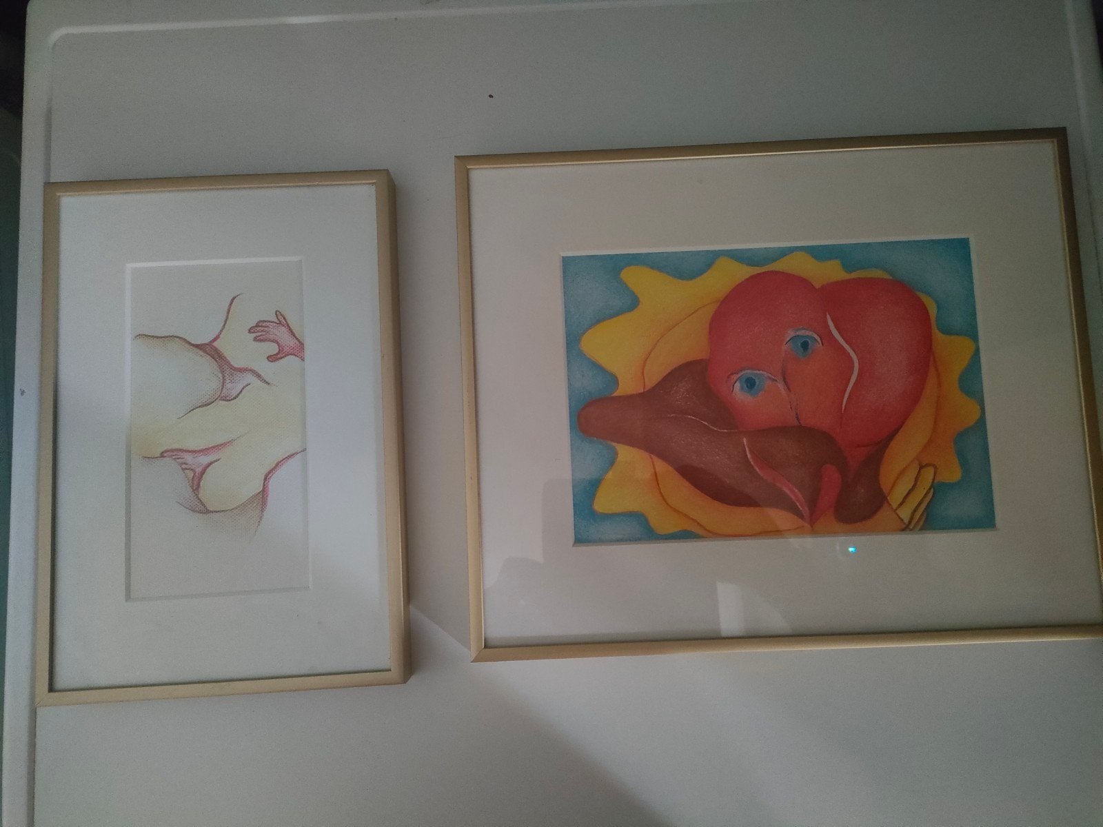 Twee ingelijste kunstwerken - abstract en figuratief, Ophalen of Verzenden