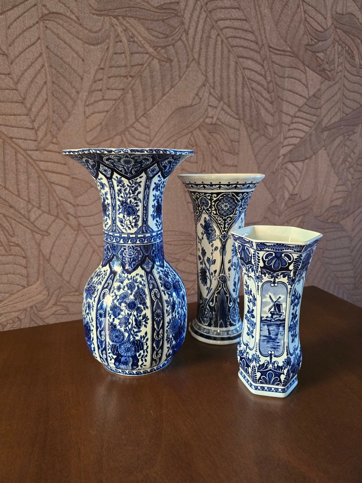 Set van 3 Royal Boch Delfts blauwe vazen, Antiek en Kunst, Antiek | Vazen, Ophalen