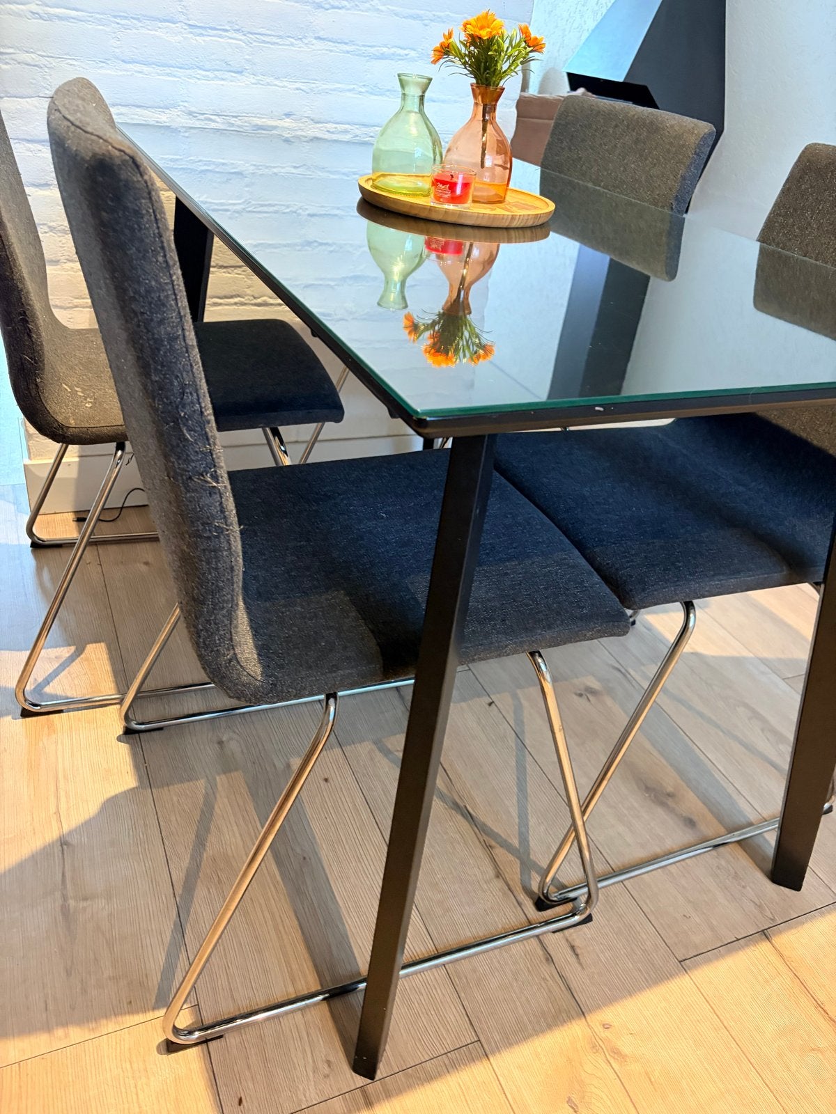 Eettafel met glazen blad - 70 x 120 x 75 cm, Huis en Inrichting, Tafels | Eettafels, Ophalen, Gebruikt, 100 tot 150 cm, 50 tot 100 cm
