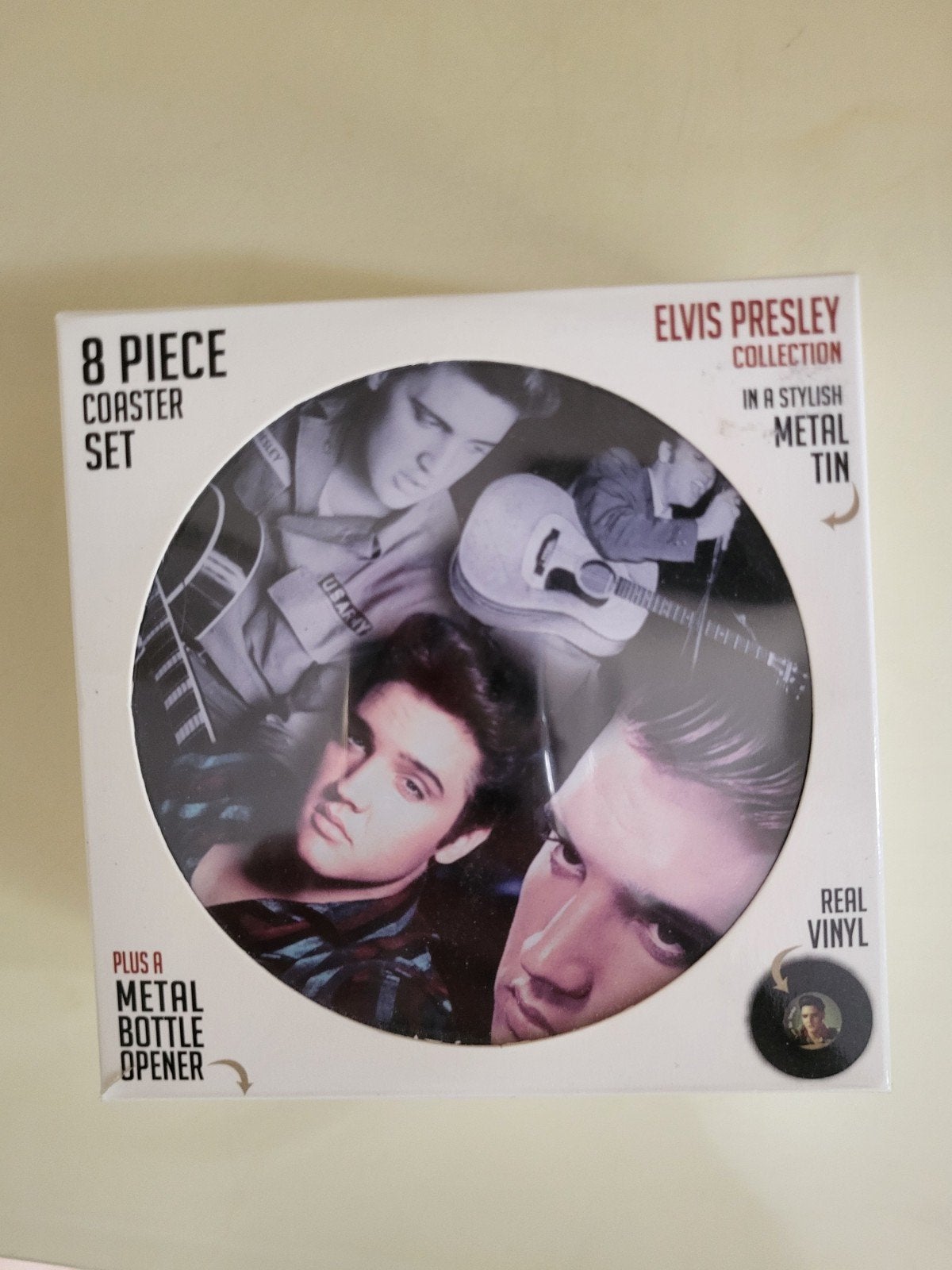Elvis Presley Onderzetters Set - 8 Stuks met Flesopener, Ophalen of Verzenden, Zo goed als nieuw, Zwart, Schaalonderzetter