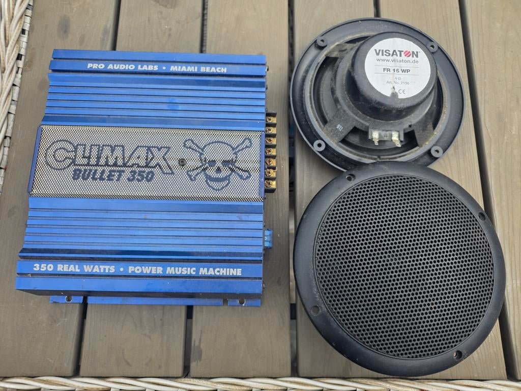 Versterker 12V + speakers (weerbestendig), Ophalen of Verzenden
