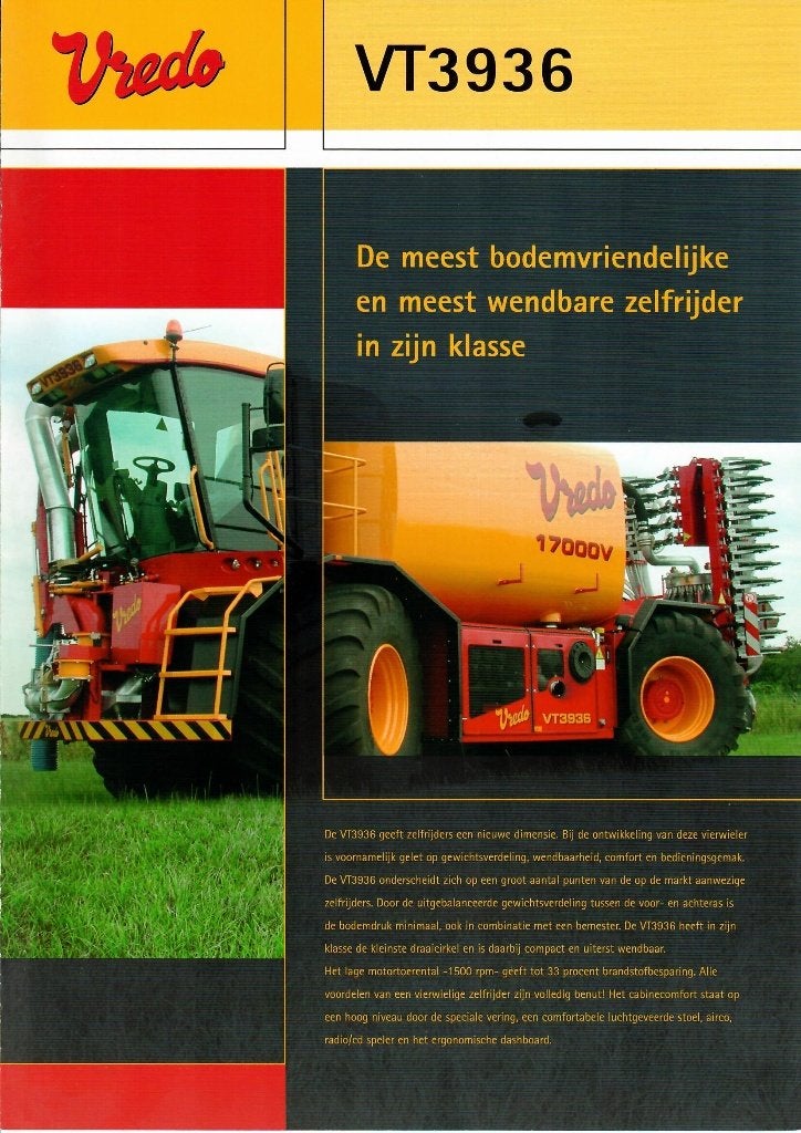 Originelefolder VREDO trac VT3936 tractor/trekker/zelfrijder, Ophalen of Verzenden, Zo goed als nieuw, Overige merken