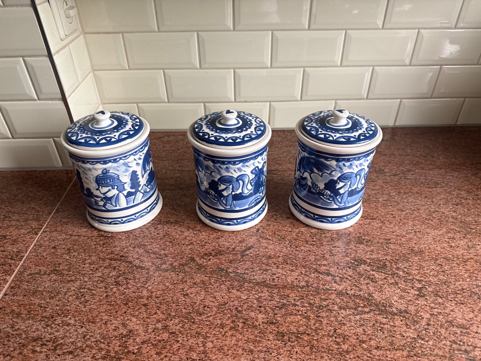 Set van 3 Delfts blauwe voorraadpotten Amsterdam, Ophalen of Verzenden