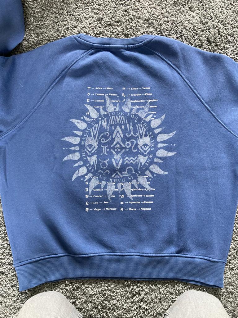 Revelation Maat M Blauwe Sweater met Zodiac Tekens, Ophalen of Verzenden, Zo goed als nieuw, Maat 38/40 (M), Blauw