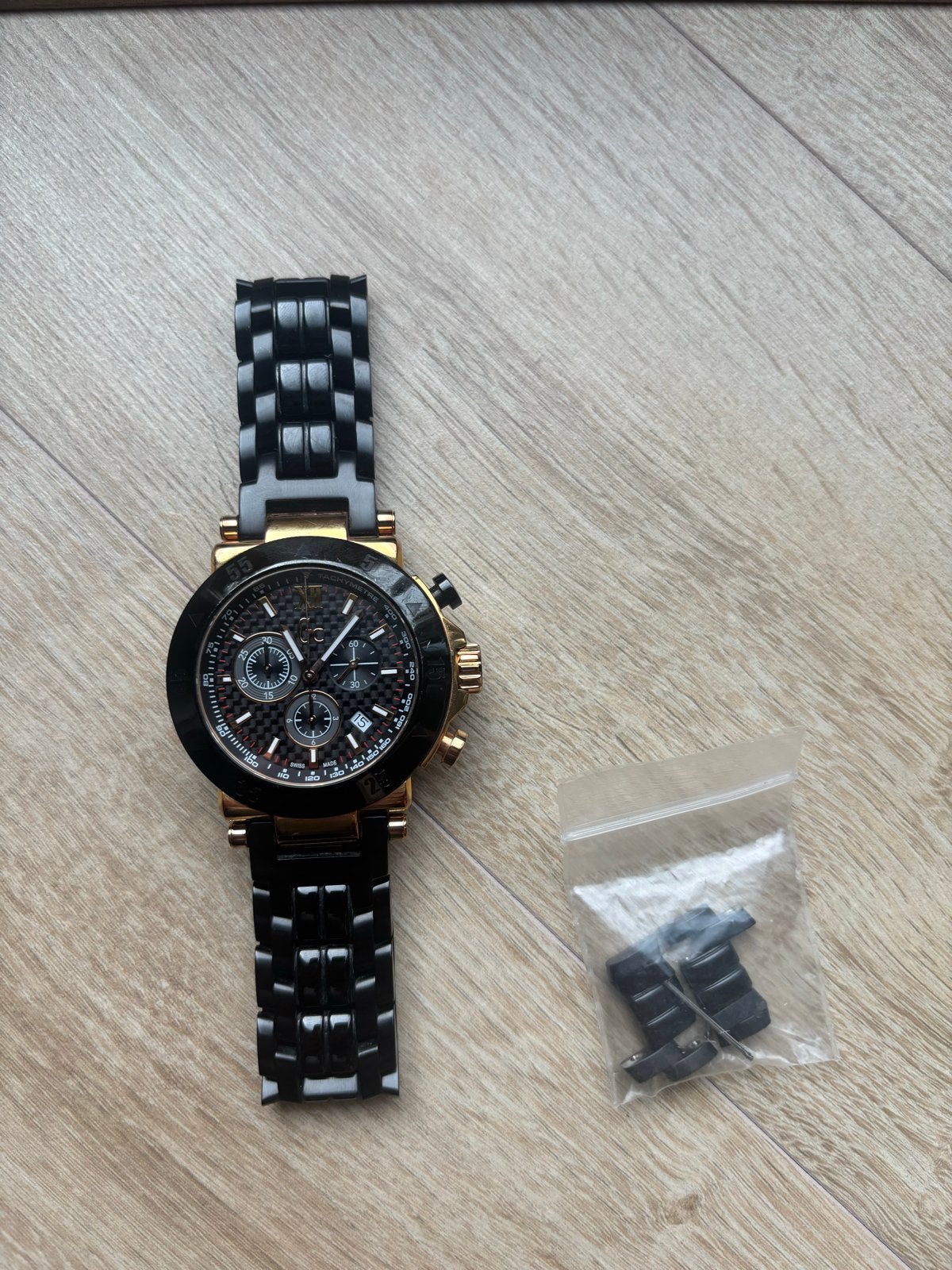 Gc Heren Chronograaf Horloge Zwart/Roségoud, Overige merken, Gebruikt, Staal, Polshorloge