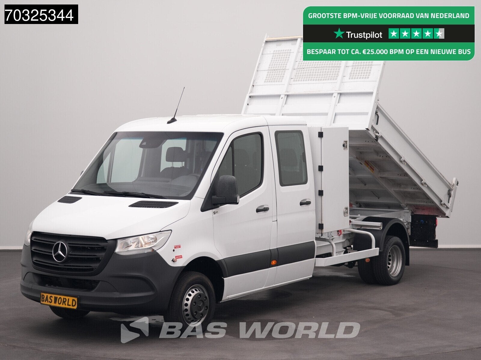 Mercedes Sprinter 514 CDI Dubbel Cabine Kipper 3,5t Trekhaak, Auto's, Bestelauto's, Stof, Gebruikt, Euro 6, Wit