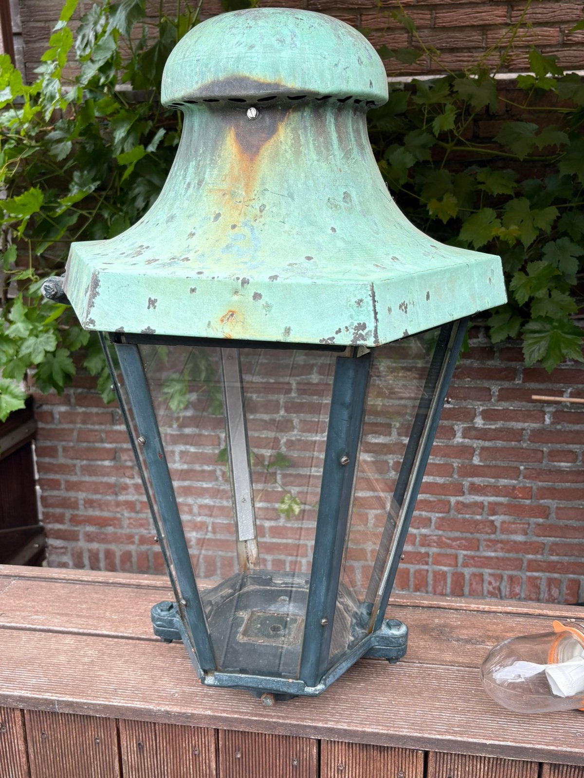 Oude lamp  lantaarn kap armatuur antieke Industriël brocante, Ophalen