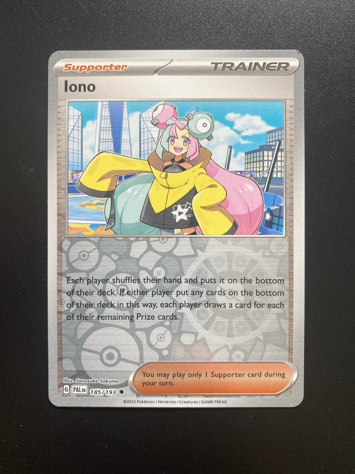 Iono 185/193 Reverse Holo Pokémon Paldea Evolved, Ophalen of Verzenden, Zo goed als nieuw, Losse kaart, Foil