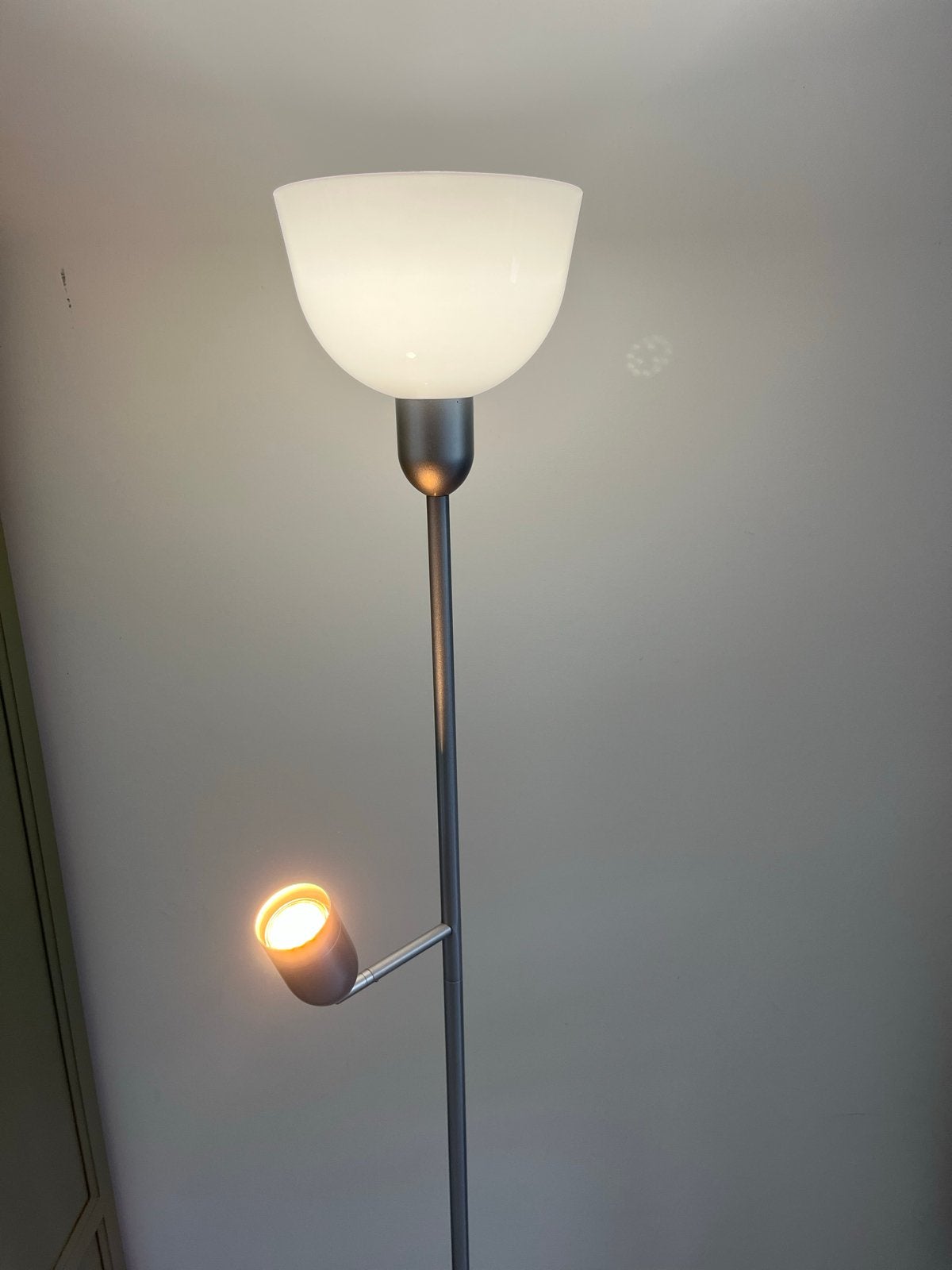 Staande lamp met plafondlamp en leeslamp, Ophalen, Gebruikt, E27 (groot), Metaal