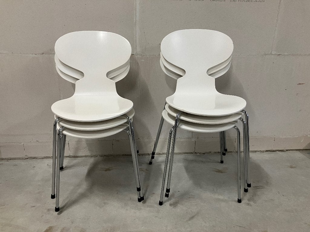 Fritz Hansen mier stoelen wit (2004) / chroom onderstel, Huis en Inrichting, Ophalen, Gebruikt, Wit, Hout