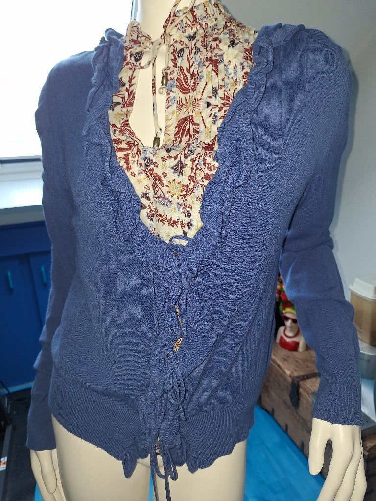 blauw vestje striksluiting met roesjes saopaulo mt.46 izgs, Kleding | Dames, Blauw, Maat 46/48 (XL) of groter, Ophalen of Verzenden
