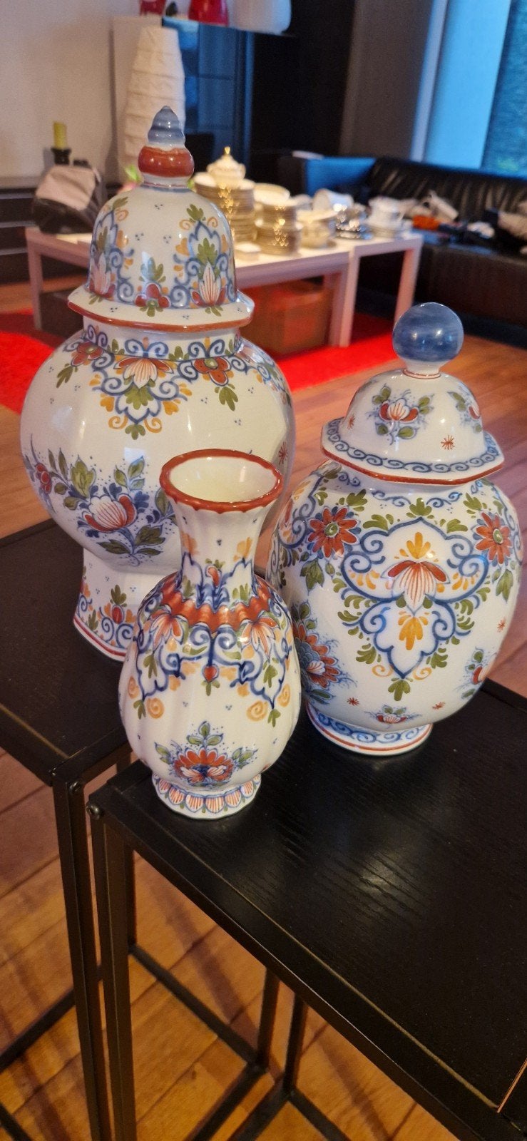 Set van 3 Polychroom Delfts Blauw Vazen en Potten, Ophalen