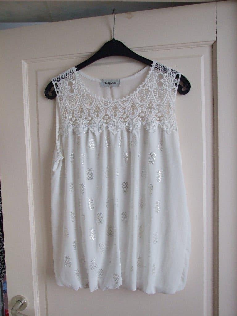 Dazzling nieuwe ballontop met zilveren ananasjes XL, Kleding | Dames, Wit, Maat 46/48 (XL) of groter, Nieuw, Ophalen of Verzenden