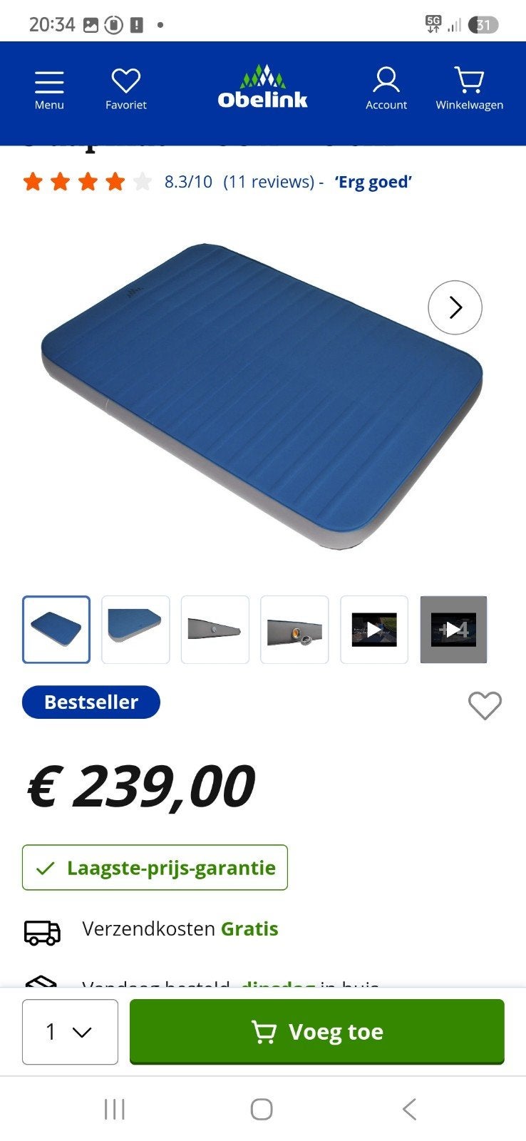 nieuw in doos obelink sleepwell duo air matras, Ophalen of Verzenden, Nieuw