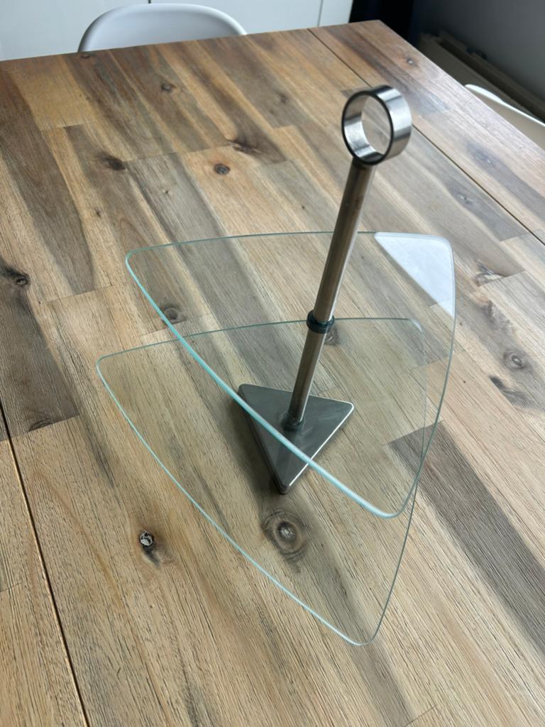 Etagère 2-laags Glas 3 hoekig, Ophalen of Verzenden, Zo goed als nieuw