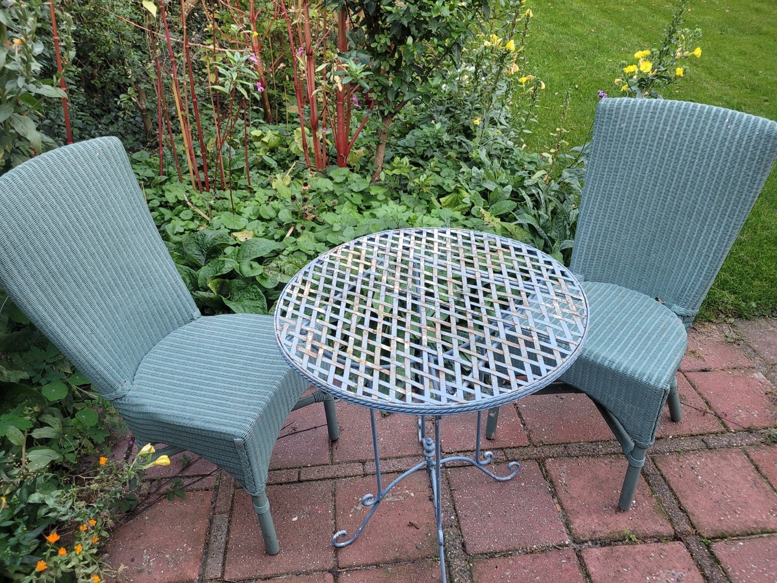 Leuke bistro tuinset met 2 Loyd Loom stoelen, Overige materialen, Gebruikt, Tuinset, Eettafel