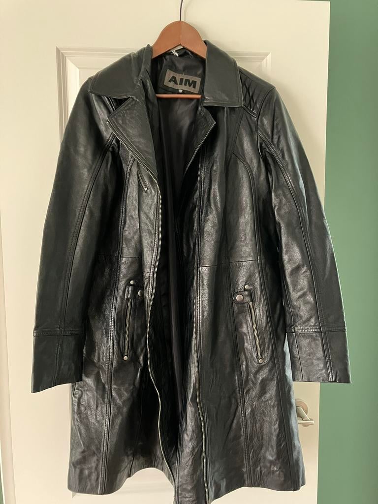 Aim lange leren damesjas, nieuw, maat 40/42, Kleding | Dames, Ophalen of Verzenden, Zo goed als nieuw, Maat 38/40 (M), Zwart