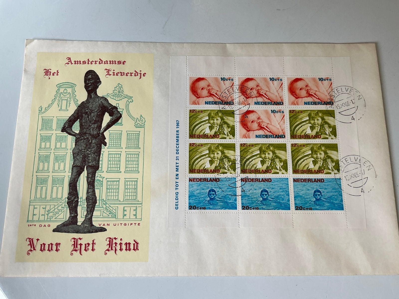 1e dag envelop Nederlandse postzegels 'Voor Het Kind' 1967,, Ophalen of Verzenden, Na 1940, Gestempeld