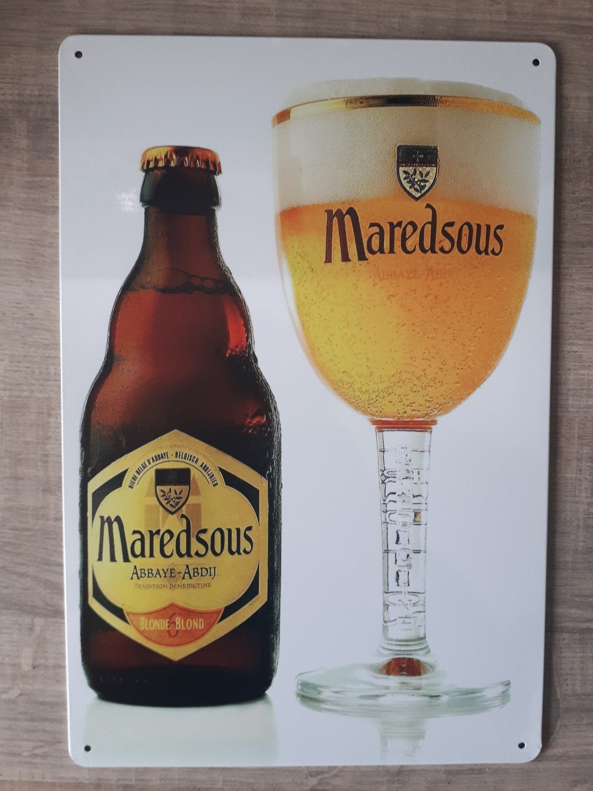 Maredsous Bier 20x30 cm Metalen Reclamebord, Verzenden, Zo goed als nieuw, Reclamebord, Plaat of Schild, Overige merken