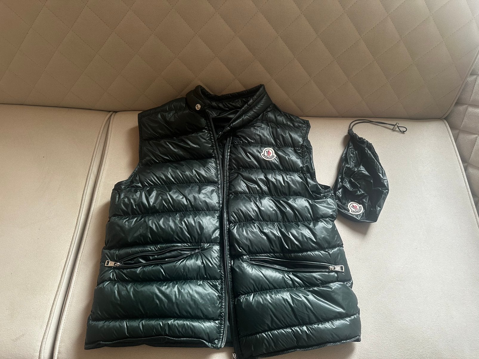 Moncler Bodywarmer – Khaki/Donkergroen – Maat 3, Ophalen, Zo goed als nieuw, Groen