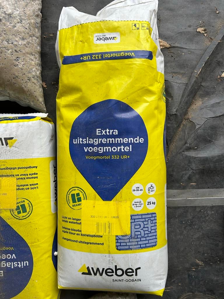 2 zakken Weber Extra Uitslagremmende Voegmortel 332 UR+, Doe-het-zelf en Verbouw, Ophalen, Zo goed als nieuw, Overige typen