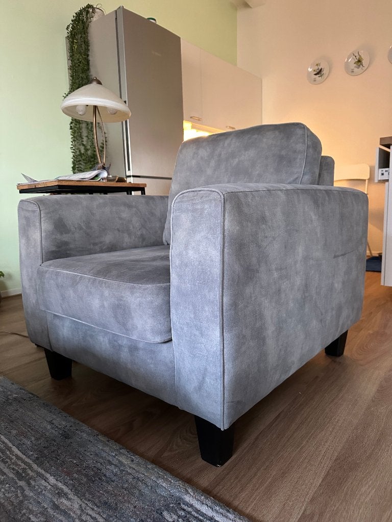 Grote grijze fauteuil, Ophalen, Gebruikt, 75 tot 100 cm, Stof
