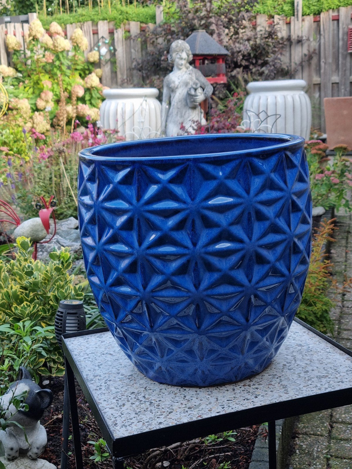 🌟 🌟  schitterende  blauwe  bloempot, Ophalen, Steen, Rond, Zo goed als nieuw