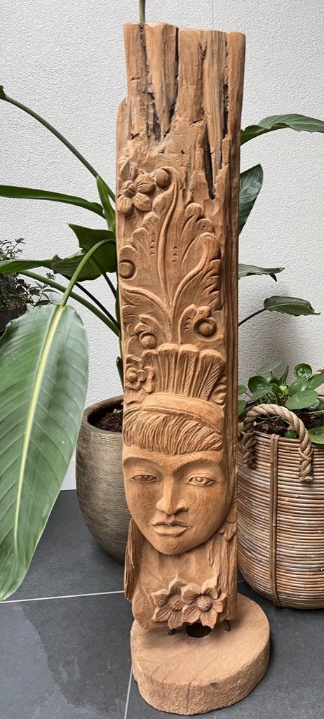 Boeddha massief uniek houtsnijwerk Indonesie 111 cm, Verburgt Vintage, Massief, Ophalen of Verzenden, https://verburgtvintage.nl/#contact
