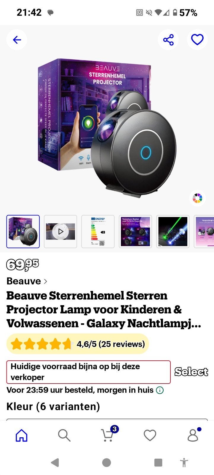 Beauvue Sterrenhemel Projector - Galaxy Nachtlampje, Ophalen, Overige merken, Kunststof, Zwart