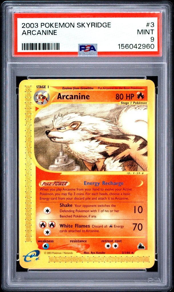 Pokemon Arcanine Skyridge Rare e-Reader Series PSA 9 WOTC, Ophalen of Verzenden, Zo goed als nieuw, Losse kaart
