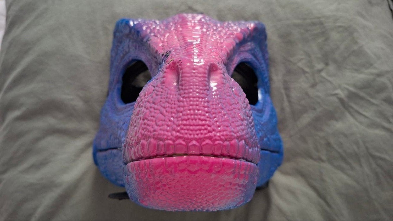Unieke Drakenkop Masker/Decoratie - Blauw/Roze Custom Paint, Hobby en Vrije tijd, Ophalen of Verzenden, Zo goed als nieuw, Accessoires