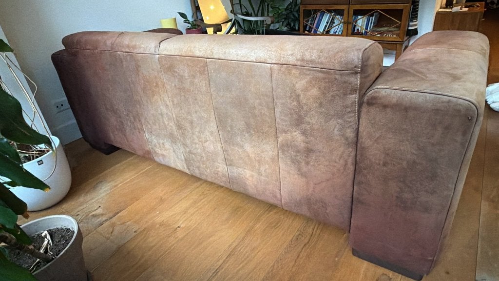 Suède-look driezits bankstel, Huis en Inrichting, Ophalen, Gebruikt, 150 tot 200 cm, Driepersoons