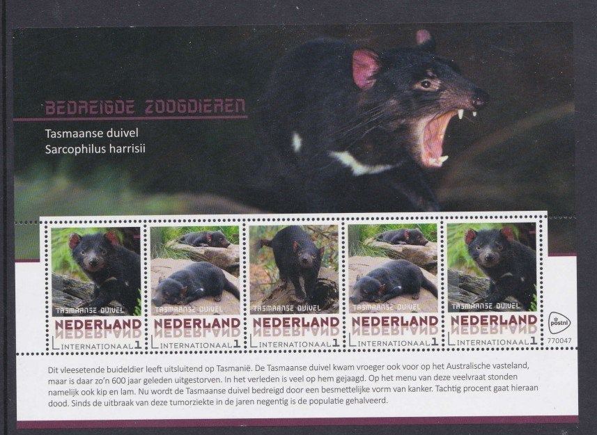 Bedreigde Zoogdieren Vel Tasmaanse duivel, Ophalen of Verzenden, Postfris