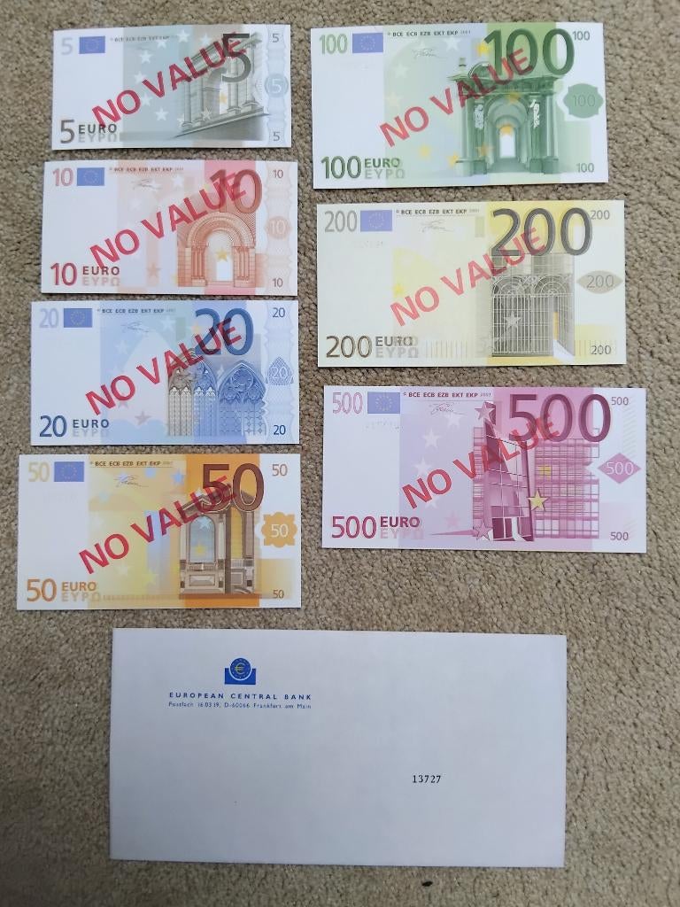 Euro testbiljetten voor slecht ziende mensen RR  UNC, Ophalen of Verzenden, Overige landen, 500 euro, Setje
