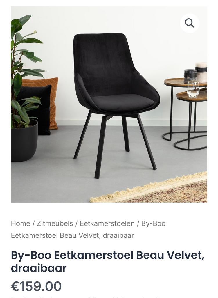 By-Boo 3 Eetkamerstoel Beau Velvet, draaibaar, Overige kleuren, Ophalen of Verzenden, Zo goed als nieuw, Eén