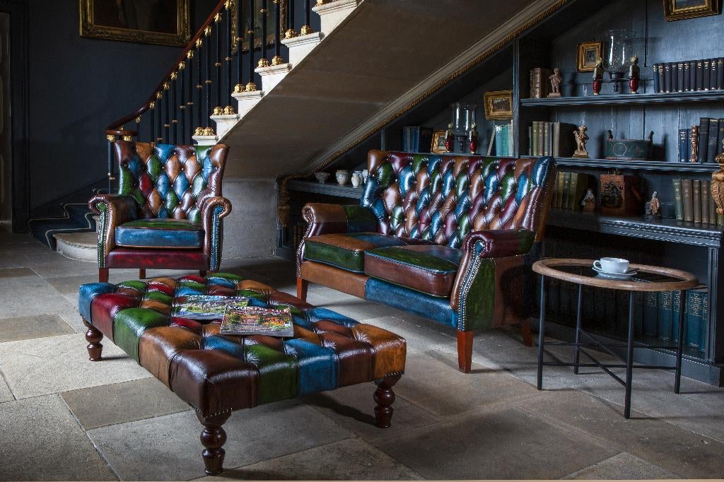 NIEUW: ALBANY CHESTERFIELD BANK Antiek Patchwork LEER, Ophalen of Verzenden, Nieuw, 75 tot 100 cm, Leer