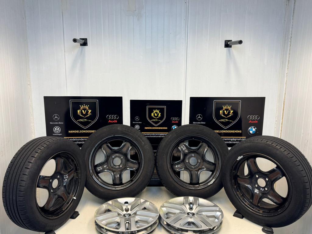 Org. 195/55R16 Renault Clio bj.2017 stalen velgenset 4x100, Auto-onderdelen, Banden en Velgen, Gebruikt, 16 inch, Banden en Velgen