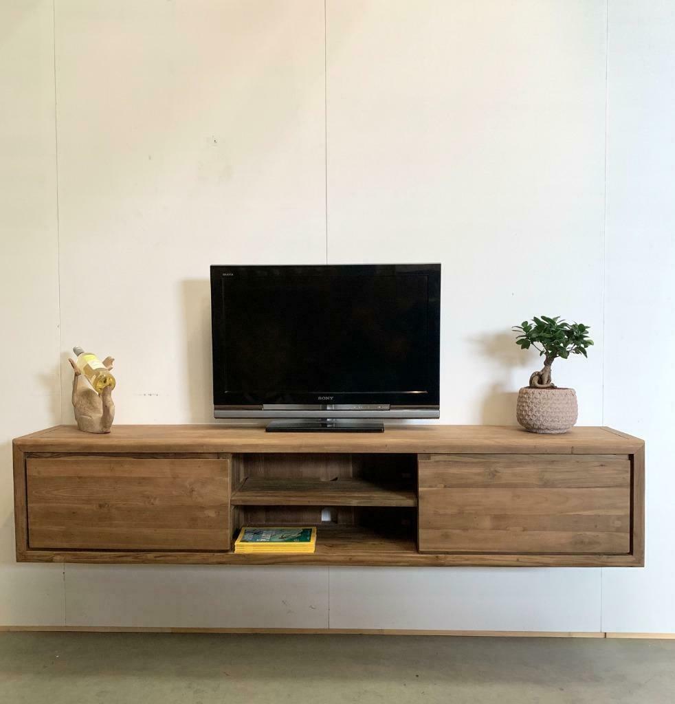 Zwevend/hangend tv-meubel 130 cm/300 cm breed, 100 tot 150 cm, Teakhout, Nieuw, Ophalen of Verzenden