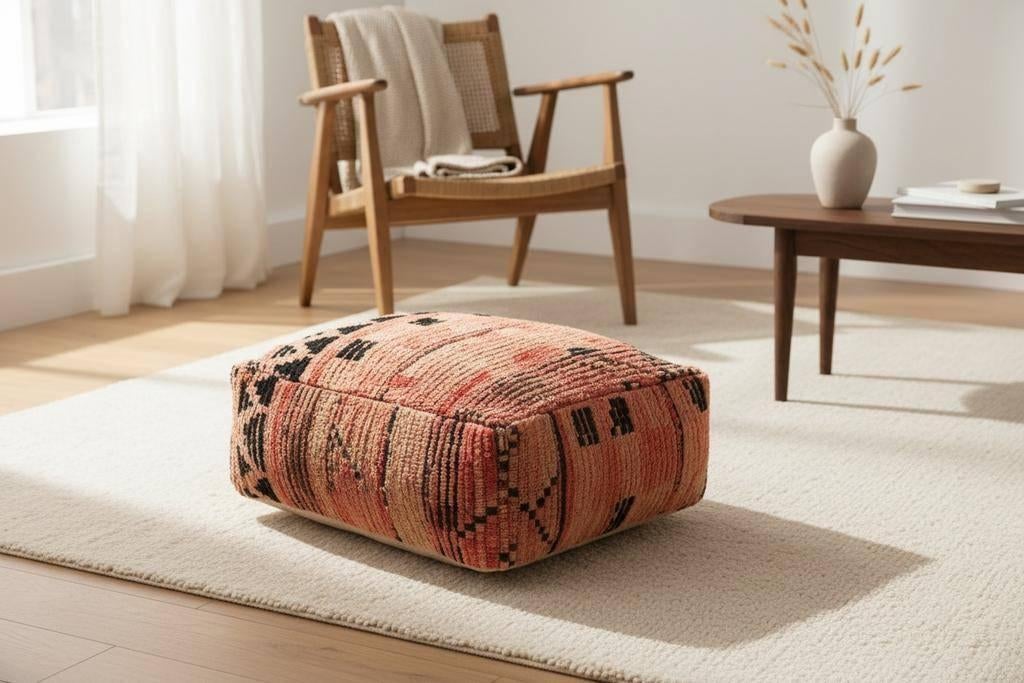 Vintage berber /  Marokkaanse poef, Ophalen, Gebruikt, 50 tot 75 cm, Vierkant