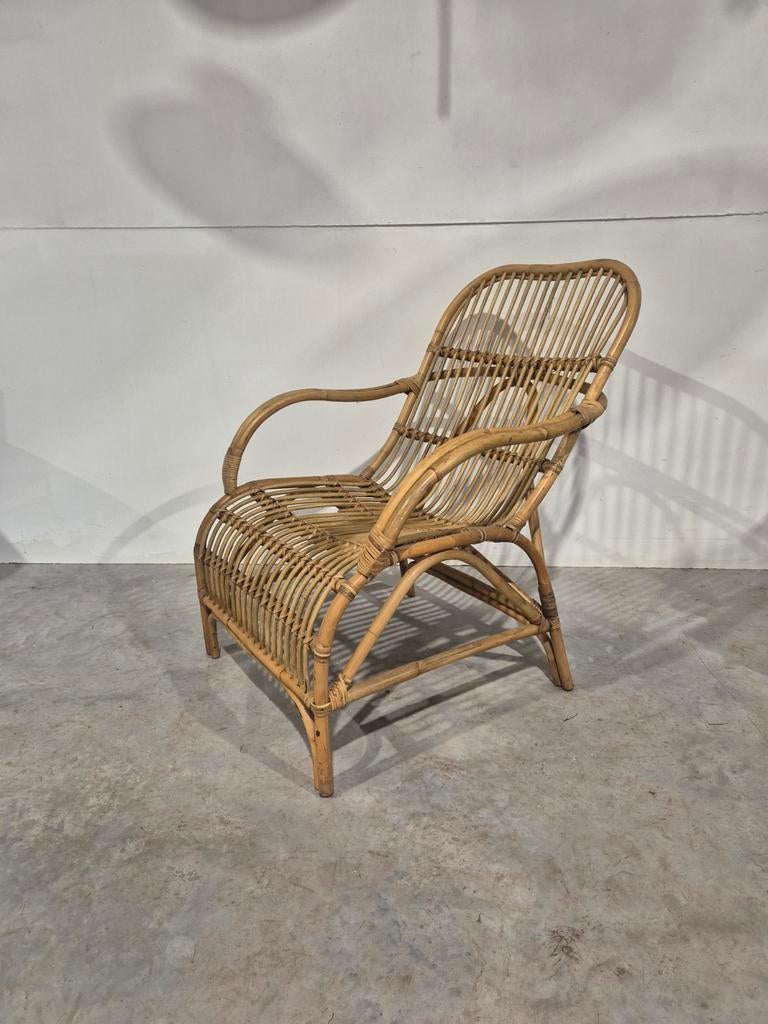 Vintage rotan bamboe fauteuil, Ophalen, Gebruikt, Onbekend, Onbekend