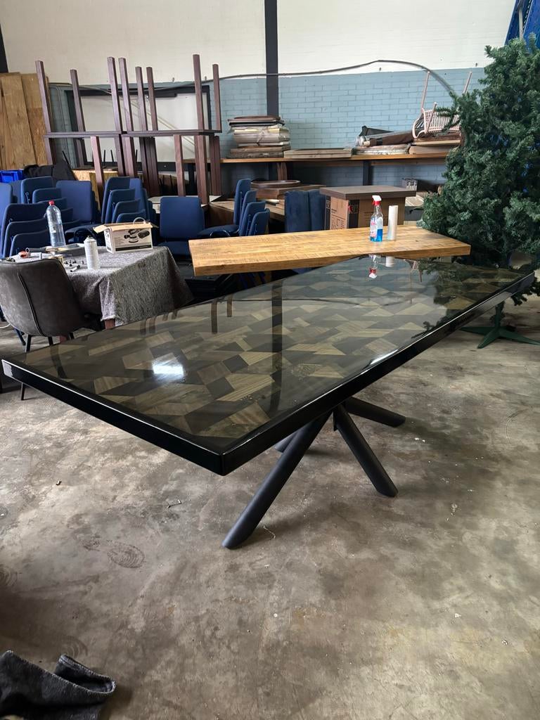 Epoxy Eettafel 220x96cm - Arte Timber Formation, Ophalen, Eikenhout, 50 tot 100 cm, Vijf personen of meer