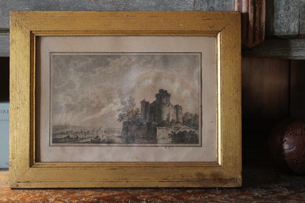 Antieke franse 18e eeuwse gravure in gouden lijst, Ophalen of Verzenden