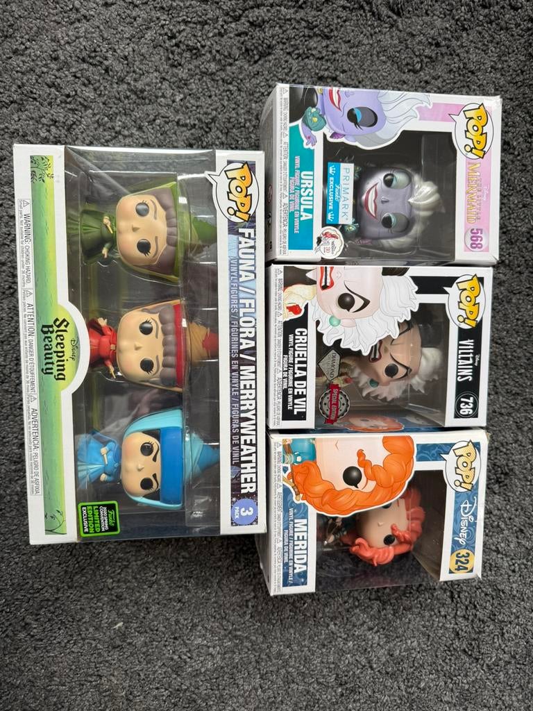 FUNKO POPS DiSNEY: Ursula, Cruella, Merida, Feeën., Ophalen of Verzenden, Gebruikt