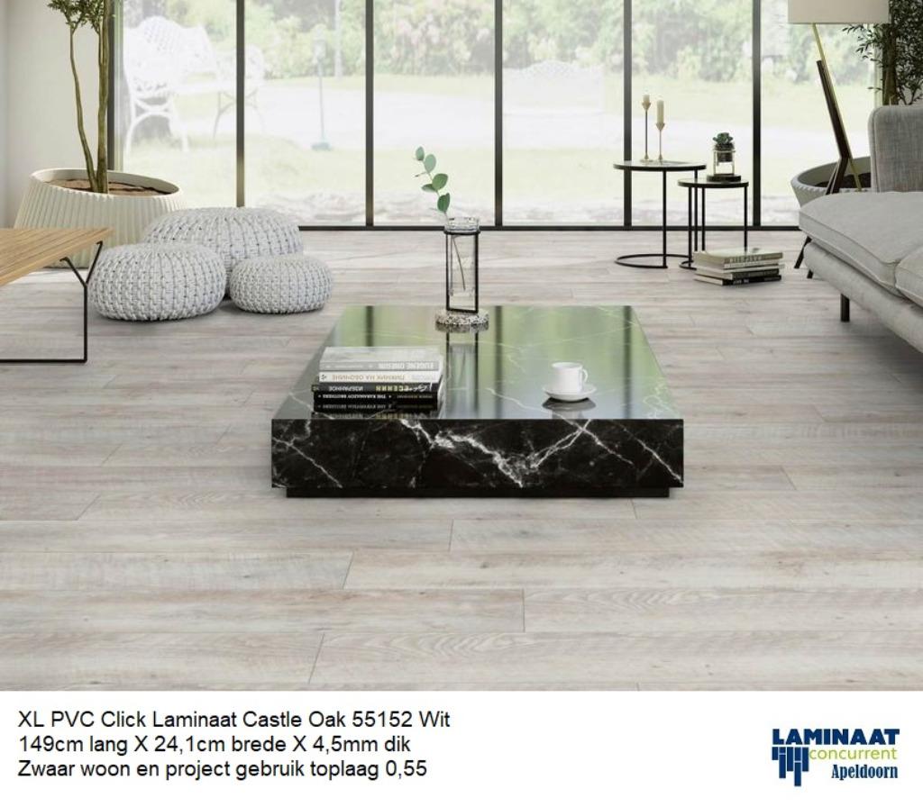 Pvc Click Laminaat Wit Castle Oak 55152 | toplaag 0,55, Pvc click XL, 75 m² of meer, Wit, Nieuw