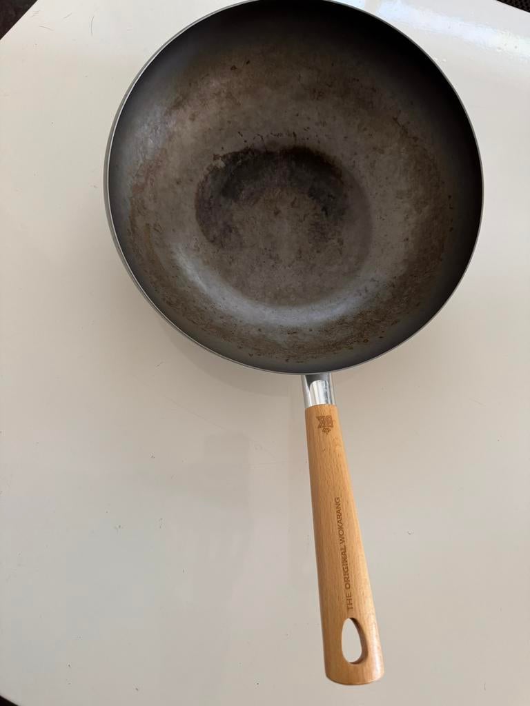 BK Wokarang 28.5 cm Wok, Ophalen of Verzenden, Zo goed als nieuw, Rvs, Koekenpan of Braadpan