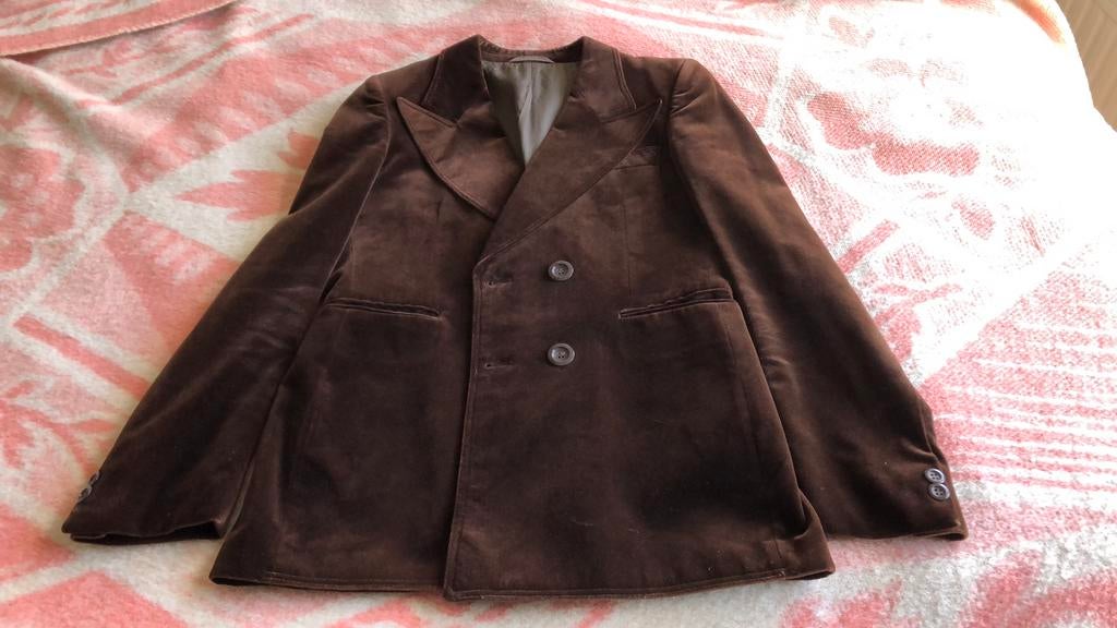 Vintage colbert maat 46 velours donker bruin, Kleding | Heren, Ophalen of Verzenden, Zo goed als nieuw, Bruin