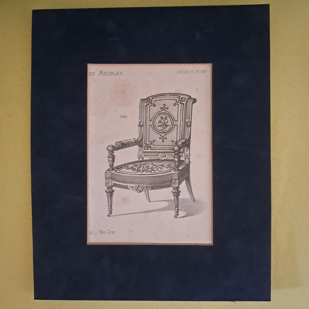 Antieke prent van een stoel, Ophalen of Verzenden