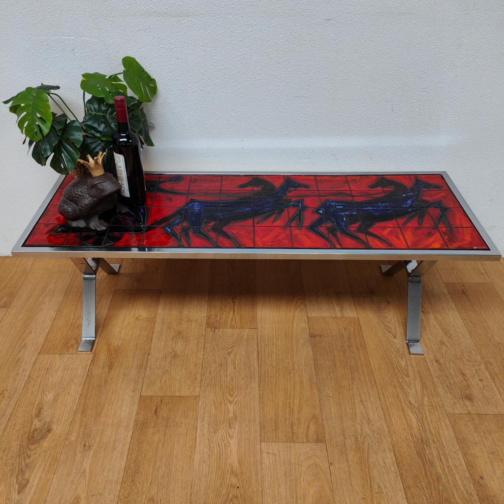 Vintage André Bayer tegeltafel chroom salontafel koffietafel, Valkenswaard, Info@flashbackfurniture.nl, Flashback Furniture, Ophalen of Verzenden